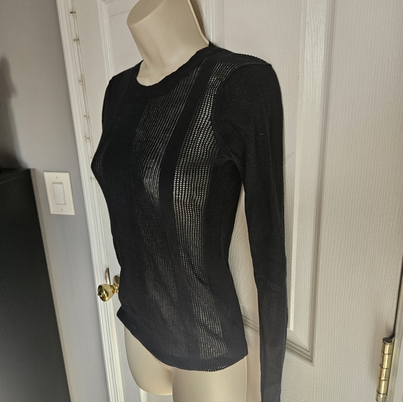 All Saints Sheer Striped Stretcg Black Knit Detail Top - Picture 7 of 7